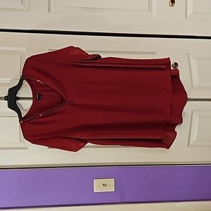 Georgette Embellished Neck Hi-Lo Short Sleeve Blouse